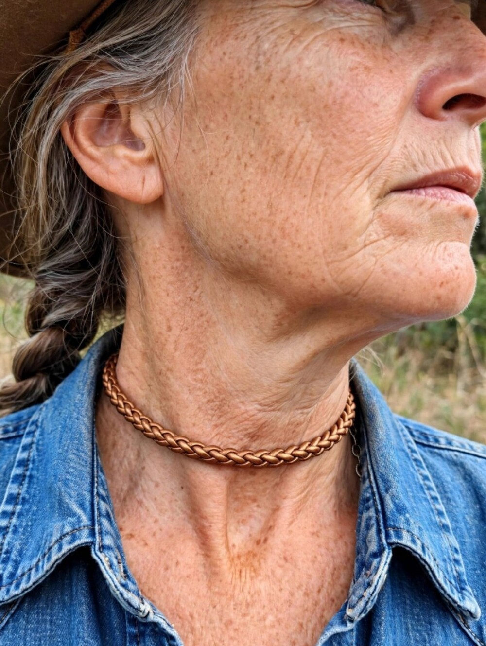 Carolyn Pollack Braided Metallic Copper Leather Sterling Silver & Brass Necklace